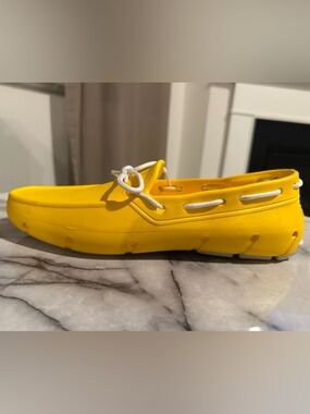Yellow Men's Boat Shoes with White Lacing